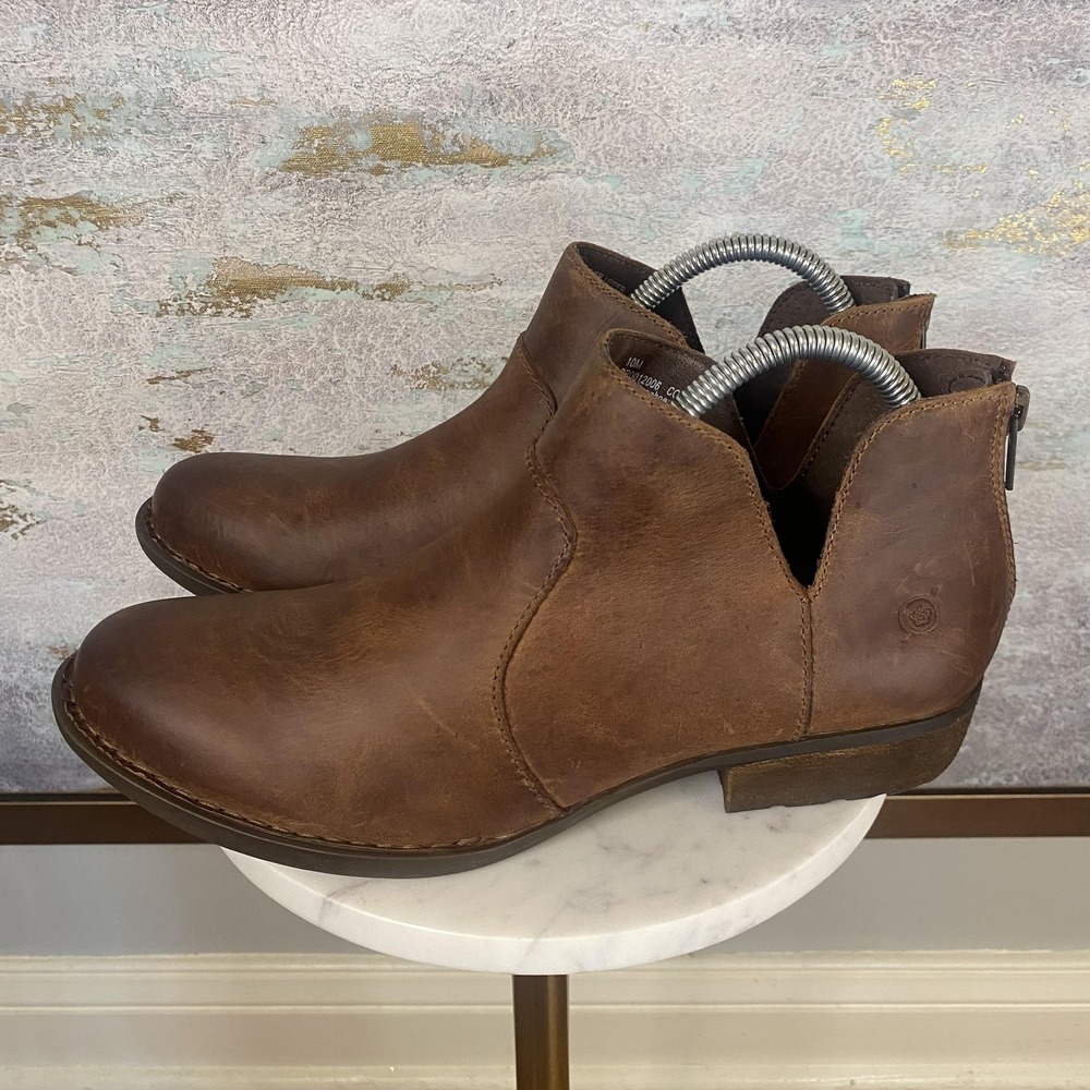 Born Boots Womens Size 10 Brown Leather Ankle Zip Comfort Booties BR0012006